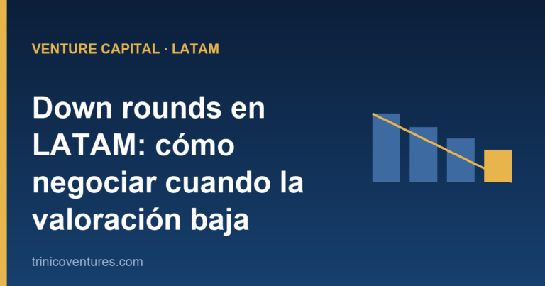 Gráfico descendente que ilustra una down round de valoración en startups LATAM