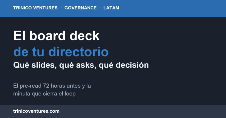 Board deck para la reunión de directorio de una startup LATAM: slides, asks y minuta